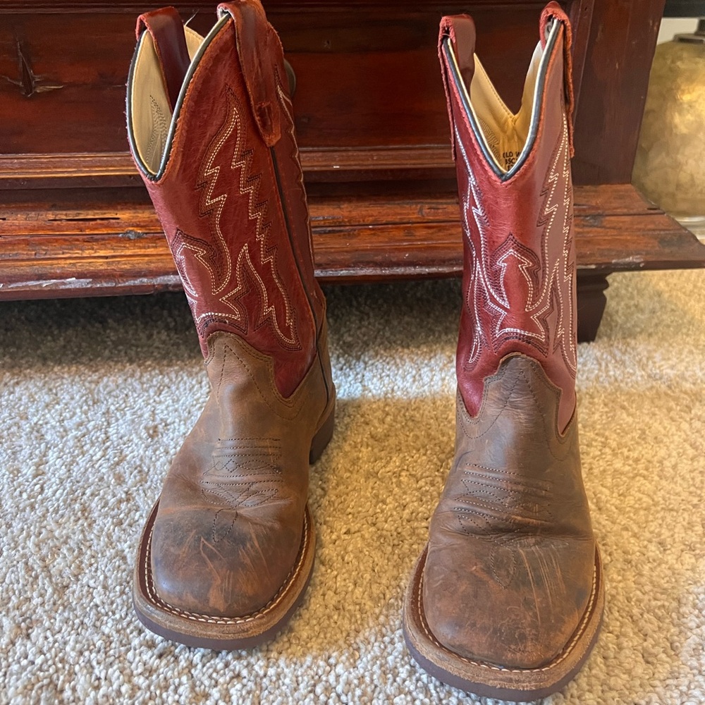 Youth Old West Red Top Square Toe Western Boots size 12.5